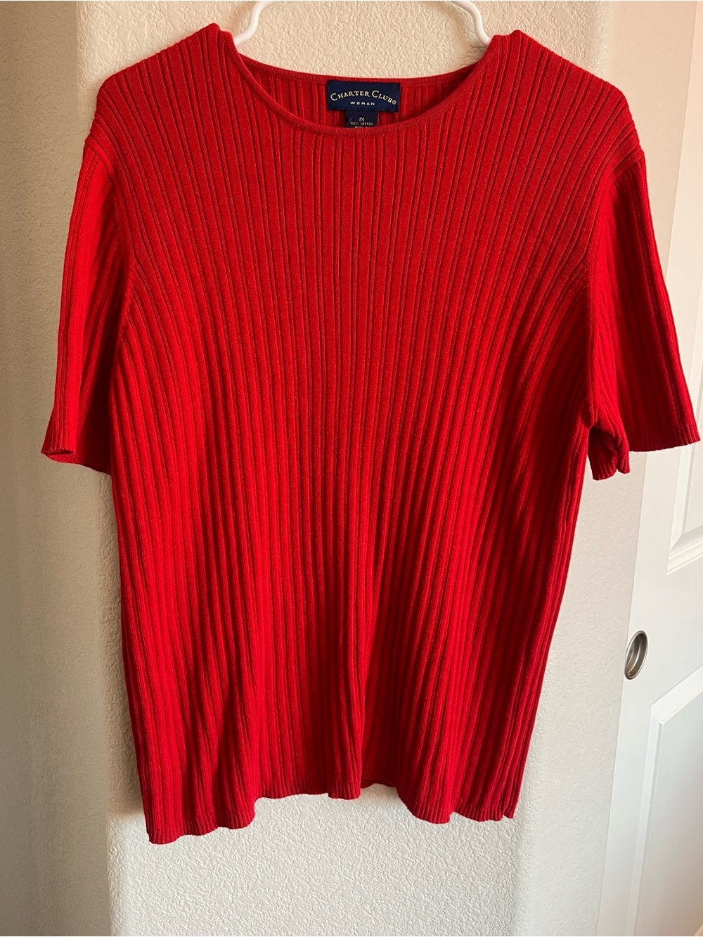 Charter Club at Macys Red Ribbed Short Sleeve Sweater